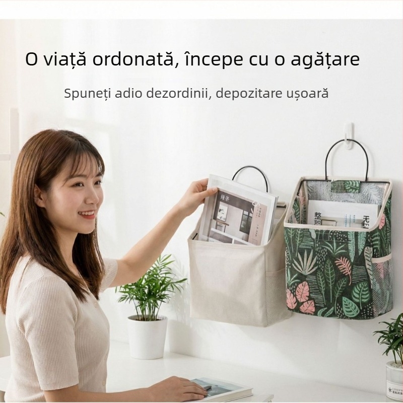 Geantă de depozitare cu montaj pe perete, din țesătură, pentru baie și dormitor