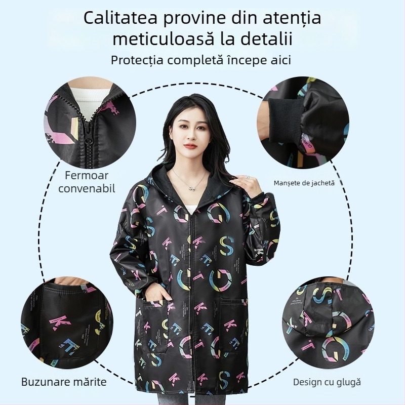 Sortă de bucătărie căptușită cu fleece, cu mâneci, fermoar, impermeabilă, protecție împotriva murdăriei, pentru adulți