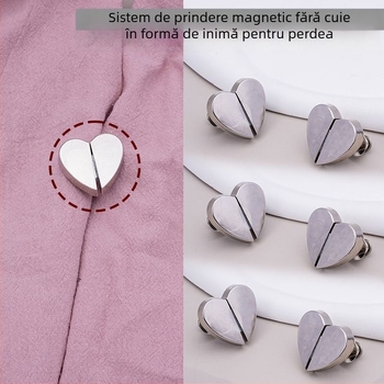 Încuietoare nouă pentru perdea în formă de inimă, cu magnet metalic, fără găuri, închidere magnetică puternică, accesoriu detașabil pentru perdele