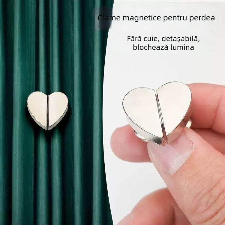 Încuietoare nouă pentru perdea în formă de inimă, cu magnet metalic, fără găuri, închidere magnetică puternică, accesoriu detașabil pentru perdele