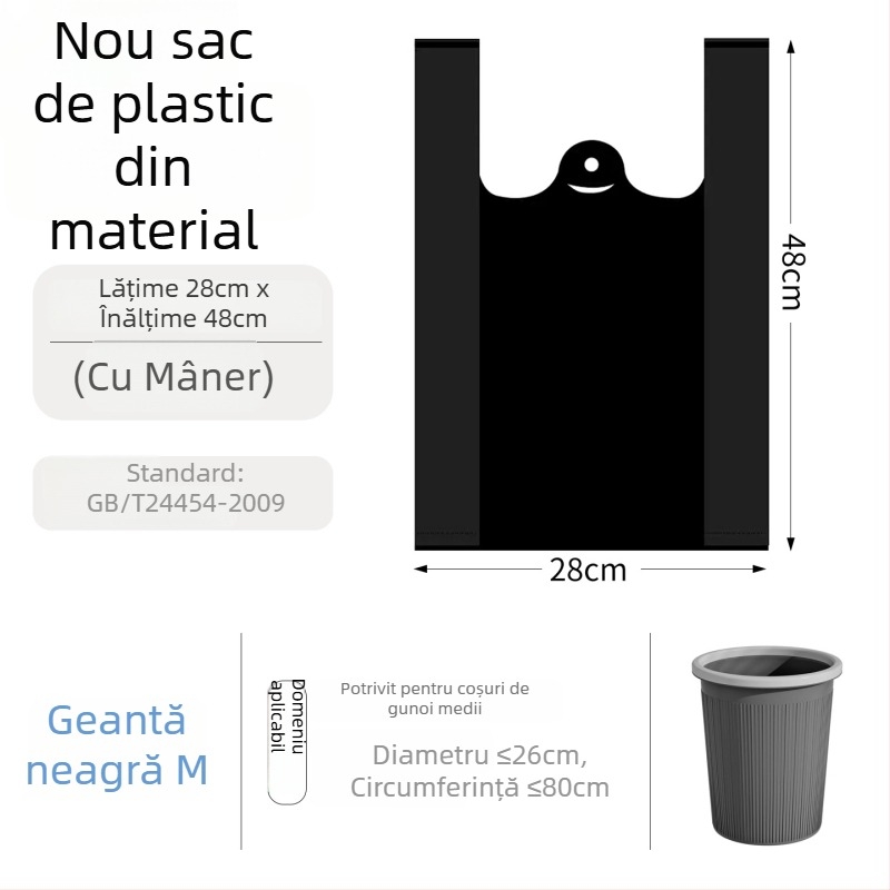 Saci de plastic negri, de unică folosință, îngroșați, cu mâner, stil vestă, în diferite dimensiuni