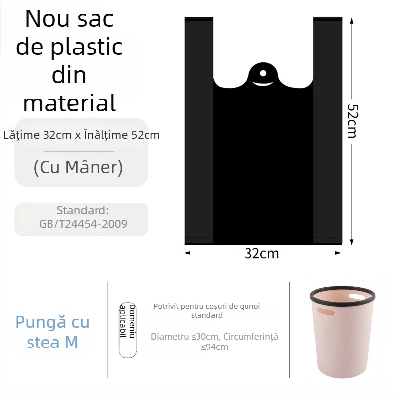 Saci de plastic negri, de unică folosință, îngroșați, cu mâner, stil vestă, în diferite dimensiuni