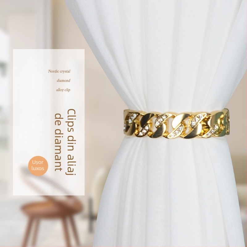 Clipuri personalizate pentru perdea, fără găuri, placare electroplată, încrustate cu cristale, catarame cu arc pentru perdea, curele pentru perdea, decor modern de lux pentru casă