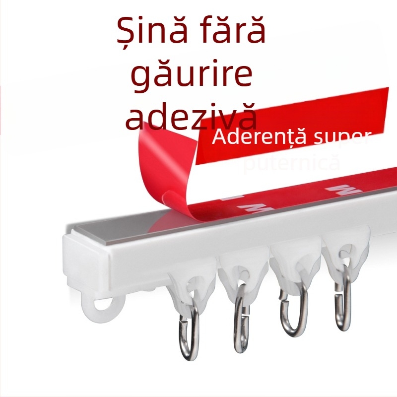 Șină autoadezivă fără găuri pentru dulapuri și baie – role silențioase pentru perdele de duș și uși, șină pentru perdele, personalizabil