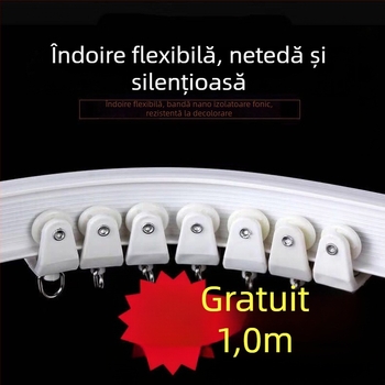 Șină curbată pentru perdele la fereastra-bay și balcon, tijă U flexibilă din plastic, șină unică cu ghidaj glisant și montaj lateral-superior