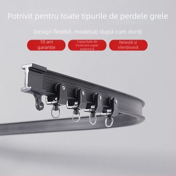 Șină curbată pentru perdele la fereastra-bay și balcon, tijă U flexibilă din plastic, șină unică cu ghidaj glisant și montaj lateral-superior
