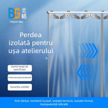 Cortină de ușă transparentă pliabilă pentru depozit, protecție împotriva prafului și separator pentru atelier, deschidere dublă, șină glisantă, PVC