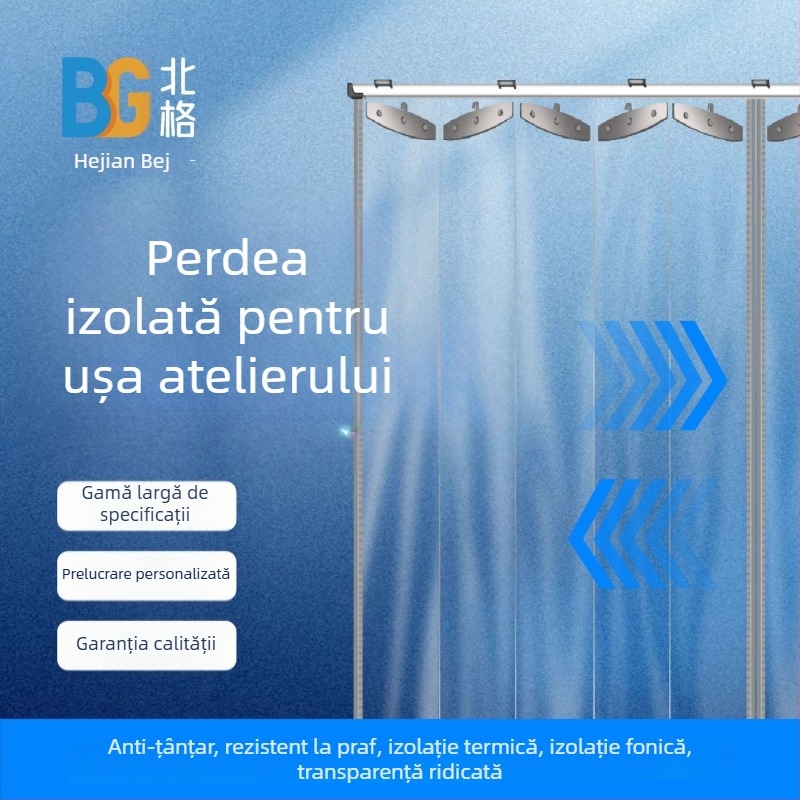 Cortină de ușă transparentă pliabilă pentru depozit, protecție împotriva prafului și separator pentru atelier, deschidere dublă, șină glisantă, PVC