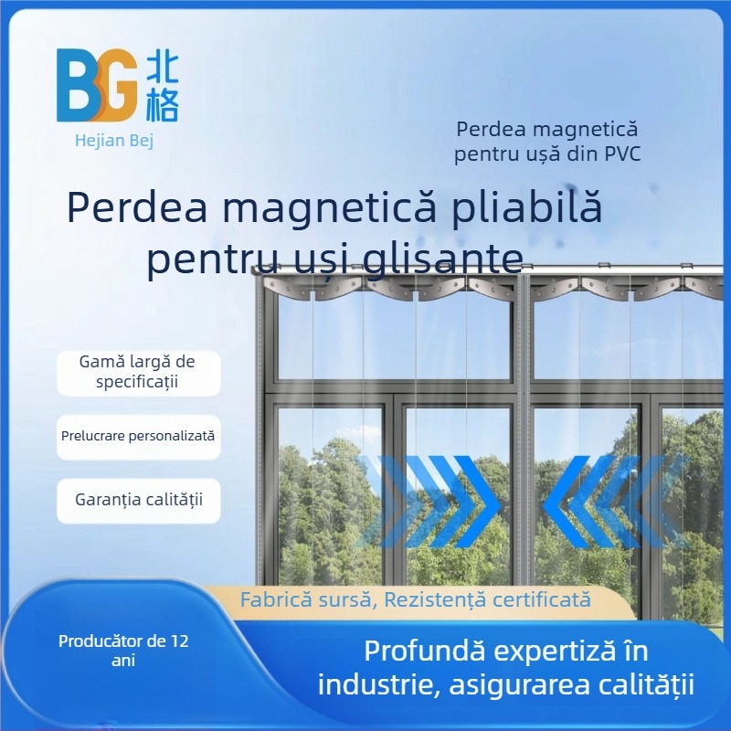 Cortină de ușă transparentă pliabilă pentru depozit, protecție împotriva prafului și separator pentru atelier, deschidere dublă, șină glisantă, PVC