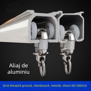Șină de perdea din aluminiu cu profil extra gros, montaj superior sau lateral, șină dreaptă simplă sau dublă, cu accesorii