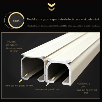 Șină de perdea din aluminiu cu profil extra gros, montaj superior sau lateral, șină dreaptă simplă sau dublă, cu accesorii