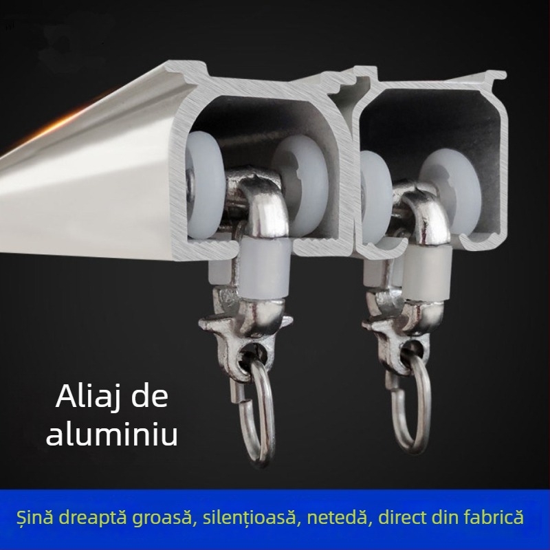 Șină de perdea din aluminiu cu profil extra gros, montaj superior sau lateral, șină dreaptă simplă sau dublă, cu accesorii