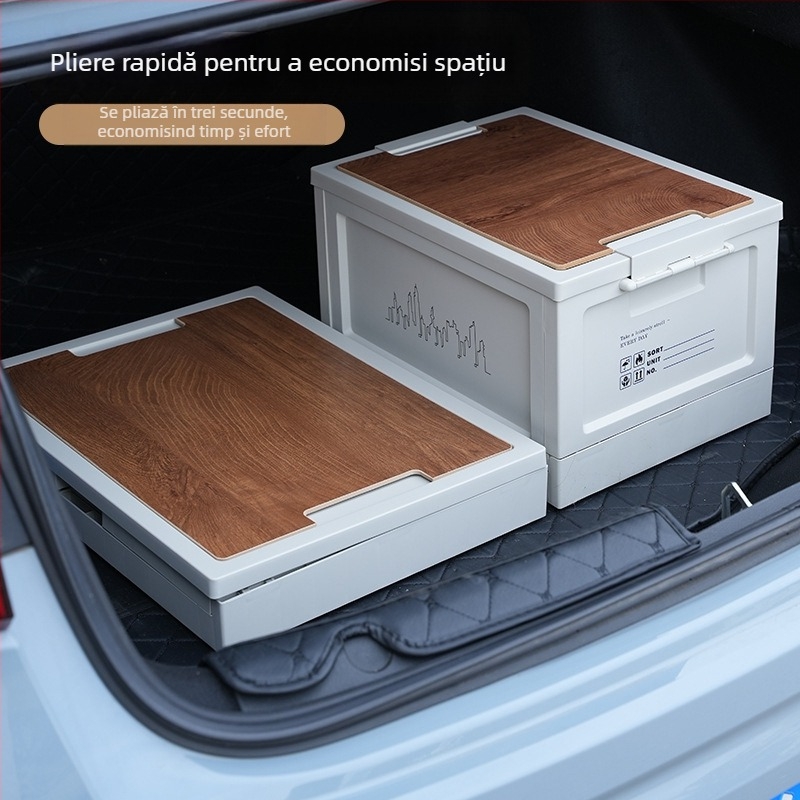 Cutie de depozitare personalizată pentru camping în aer liber, cu capac din lemn, cutie pliabilă pentru portbagaj, cutie de depozitare plastică în stil japonez