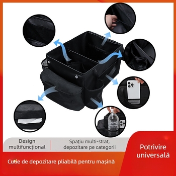 Cutie pliabilă de depozitare pentru interiorul mașinii, cu suport pentru pahar, din material Oxford