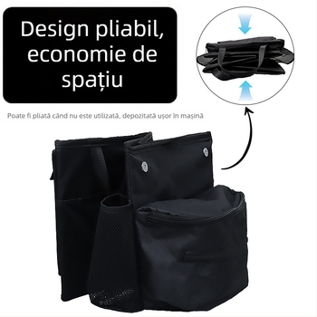 Cutie pliabilă de depozitare pentru interiorul mașinii, cu suport pentru pahar, din material Oxford