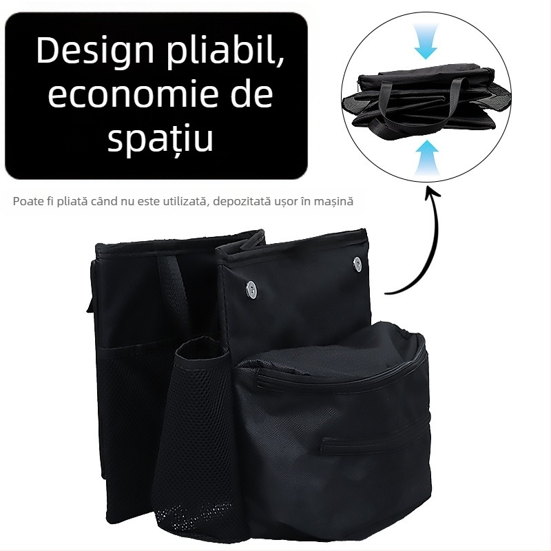 Cutie pliabilă de depozitare pentru interiorul mașinii, cu suport pentru pahar, din material Oxford