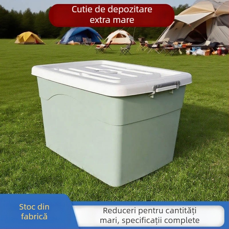 Cutie plastică mare de depozitare cu capac și roți, albă, pentru haine, pături și jucării, 90–100 L, model XJ100L