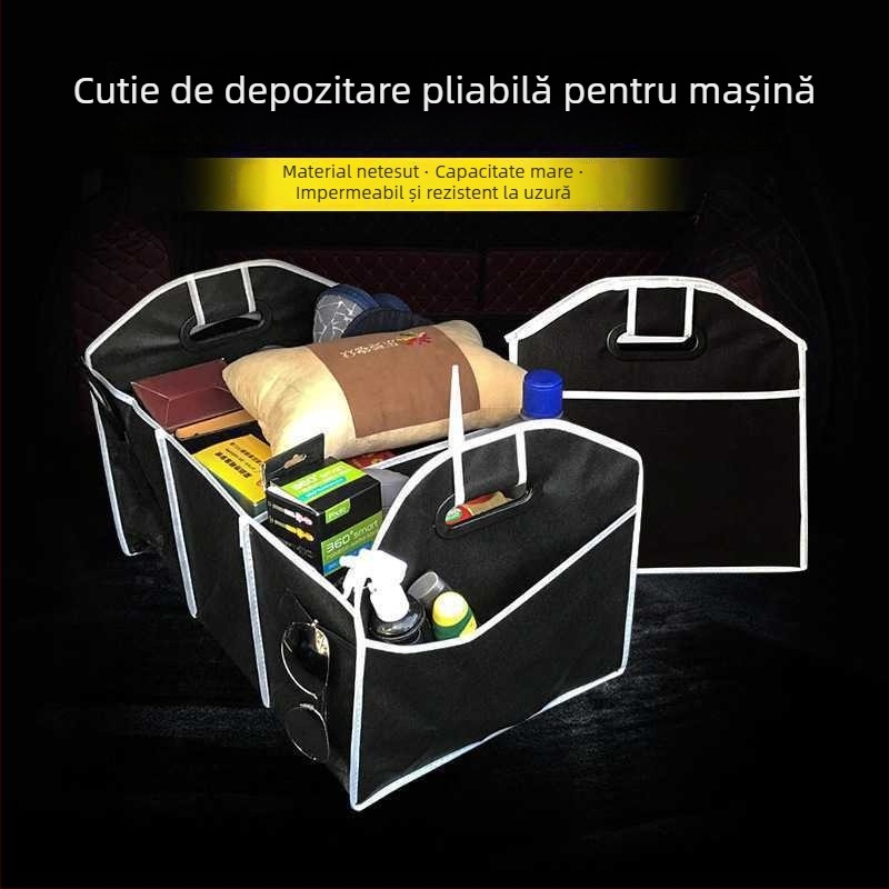 Organizator pliabil pentru portbagajul mașinii, din material nețesut, cu mâner