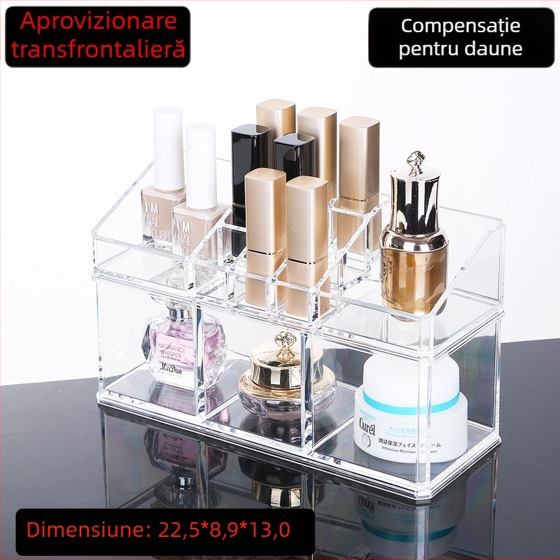 Cutie de depozitare din acrilic cu capac pentru cosmetice, bijuterii, ruj și bețișoare de bumbac – organizator de birou Y-2803E