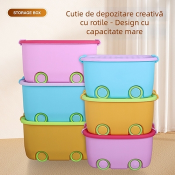 Cutie de depozitare din plastic cu capac, organizator portabil de jucării pentru camera de zi, capacitate 0–5 L