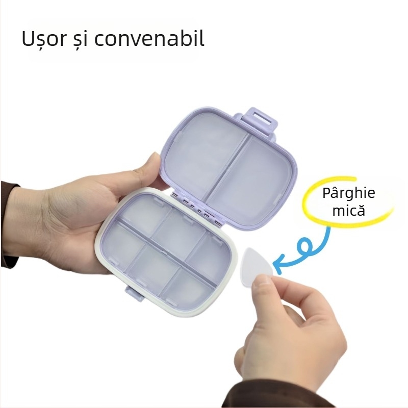 Cutie portabilă pentru pastile cu 8 compartimente, sigilată, rezistentă la umezeală, organizator de medicamente pentru o săptămână