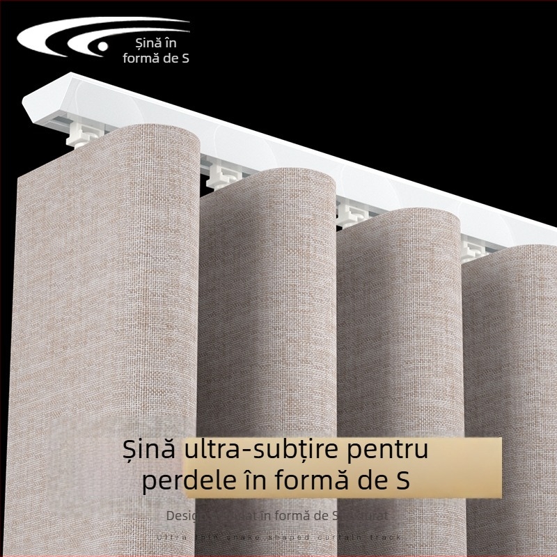 Șină de perdea în formă de V, curbată, silențioasă, montaj superior, șină de glisare ultra-subțire