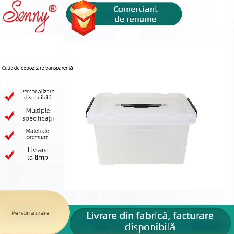 Cutie transparentă de depozitare din plastic pentru uz casnic, organizator pentru haine și jucării, capacitate mare, compartiment pentru gustări