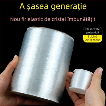 Ață elastică transparentă, albă, rolă 1000 m, secțiune rotundă, pentru înșirarea mărgelelor