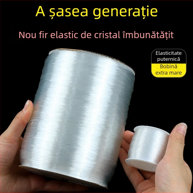 Ață elastică transparentă, albă, rolă 1000 m, secțiune rotundă, pentru înșirarea mărgelelor