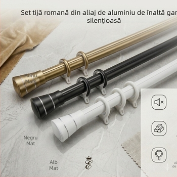 Bară romană în stil european, cap din aluminiu, perdea blackout, funcționare lină și silențioasă, design perforat, inele de agățare pentru ferestre de tip bay window, stil minimalist modern
