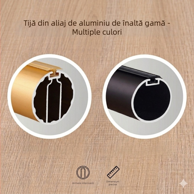 Bară romană în stil european, cap din aluminiu, perdea blackout, funcționare lină și silențioasă, design perforat, inele de agățare pentru ferestre de tip bay window, stil minimalist modern