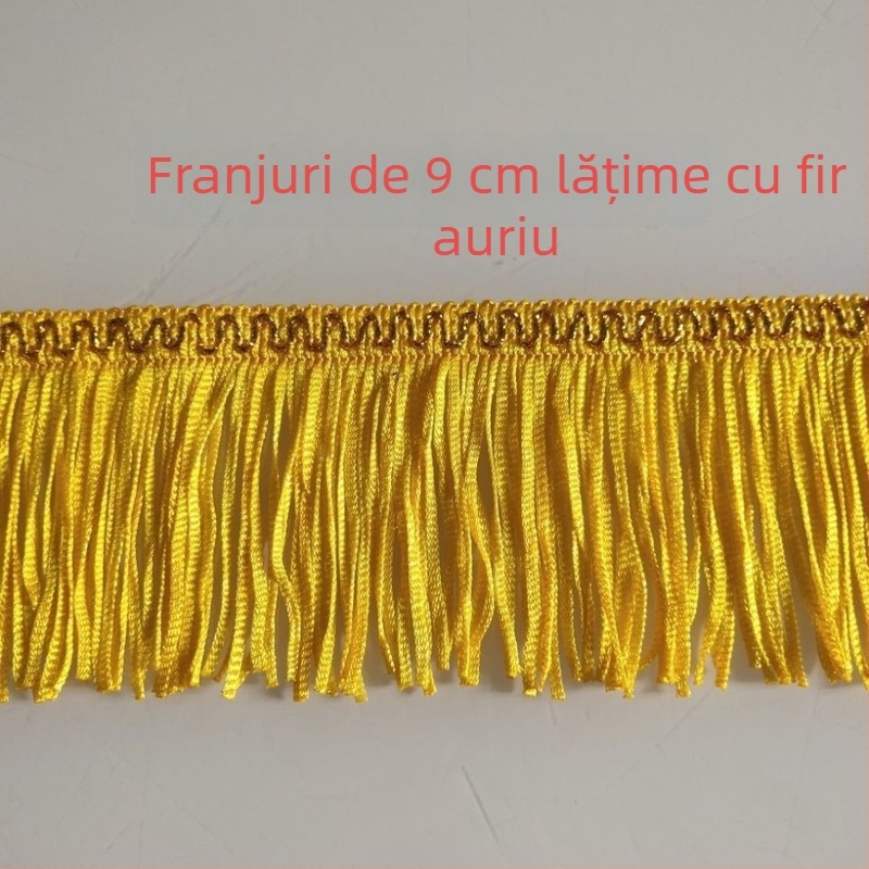 Franjuri pentru perdea din fir auriu, 9 cm, cu dantelă