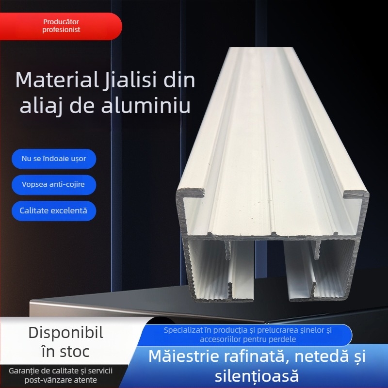 Șină electrică pentru perdele, profil pătrat din aliaj de aluminiu, culoare crem deschis