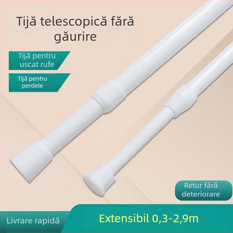 Bară telescopică din oțel de înalt carbon, fără găuri, pentru perdele de duș, perdele de ușă și uscarea hainelor