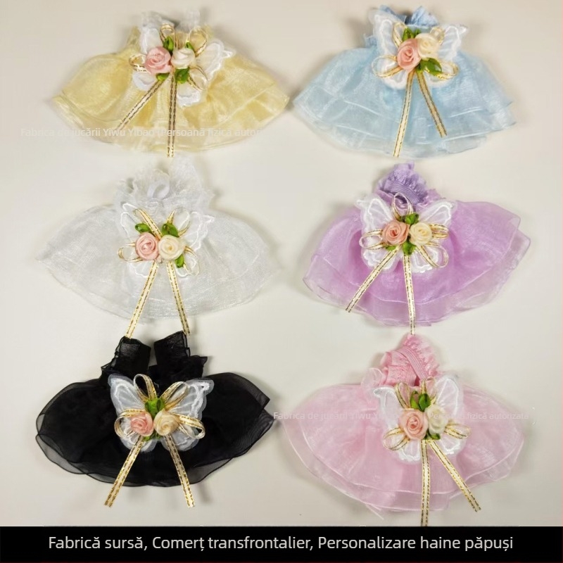 Rochie de prințesă pentru păpui cu fundă, accesorii DIY și pandantiv bijuterie