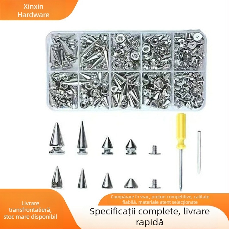 Set de 354 studuri din aliaj de zinc cu cap conic pentru accesorii DIY și decorarea hainelor (paltoane, pantofi, pălării, hanorace, jachete de piele, rucsacuri, curele)