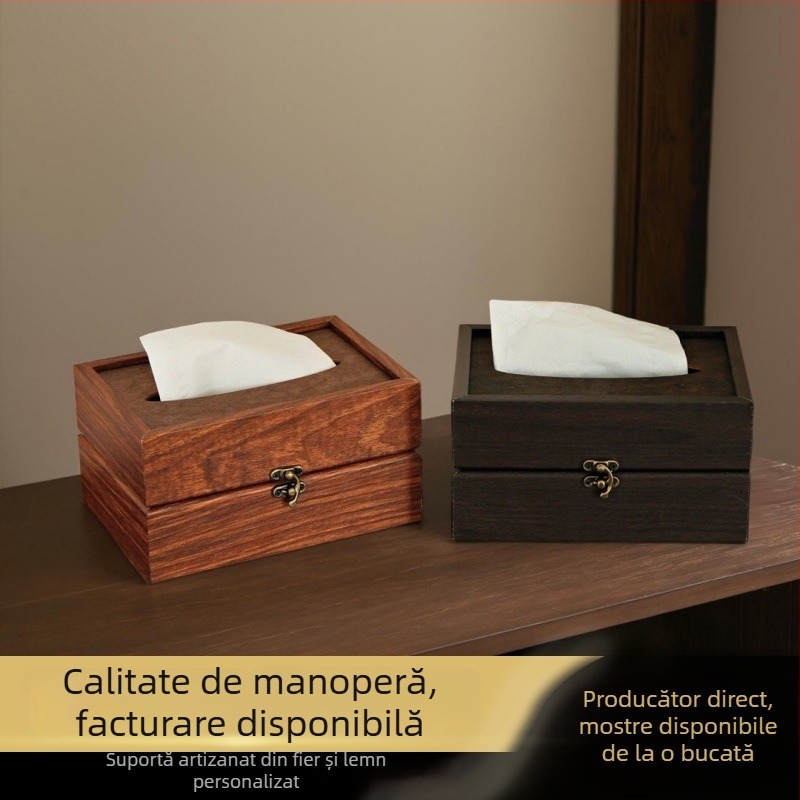 Cutie de șervețele din lemn pentru masă, design retro, decor pentru sufragerie