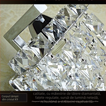 Lampa de perete din cristal, cu un singur bec, design modern minimalist, finisaj auriu, pentru dormitor, sufragerie și hol