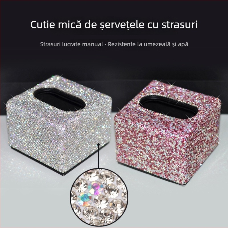 Cutie pătrată pentru șervețele, încrustată cu diamante