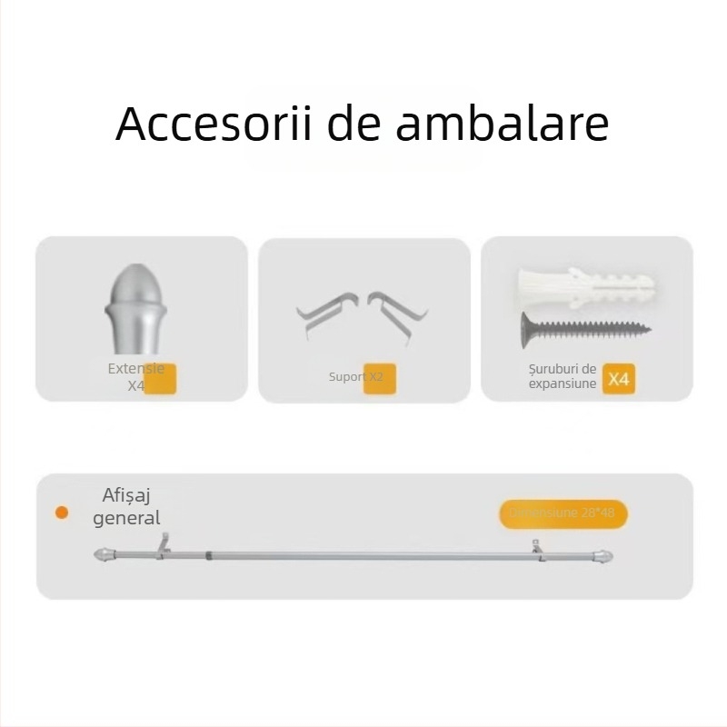 Bară de perdea din metal, argintie, în stil modern minimalist, finisaj cafeniu, durabilă, impermeabilă și rezistentă la ruginire, pentru ferestre cu montaj prin găuri