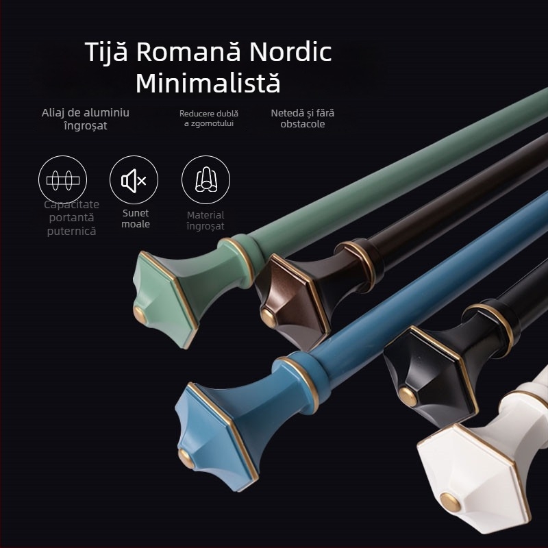 Șină pentru perdele din aliaj de aluminiu, tijă romană îngroșată, balcon nordic-mediteranean minimalist pentru ferestre tip bay window