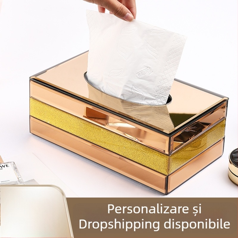 Cutie de șervețele cu oglindă pentru living – dreptunghiulară, design discret de lux