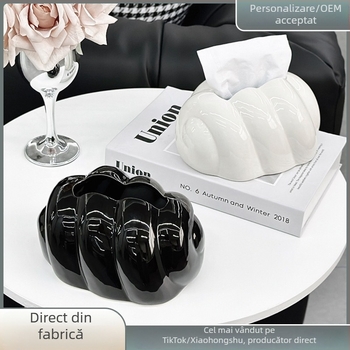 Cutie pentru șervețele crem, în formă de croissant, ceramică, decor modern pentru sufragerie sau baie