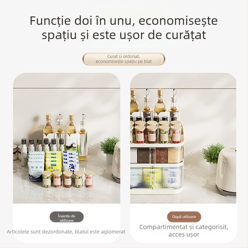 Cutie integrată pentru condimente cu compartimente multiple pentru sare și MSG – organizer de bucătărie
