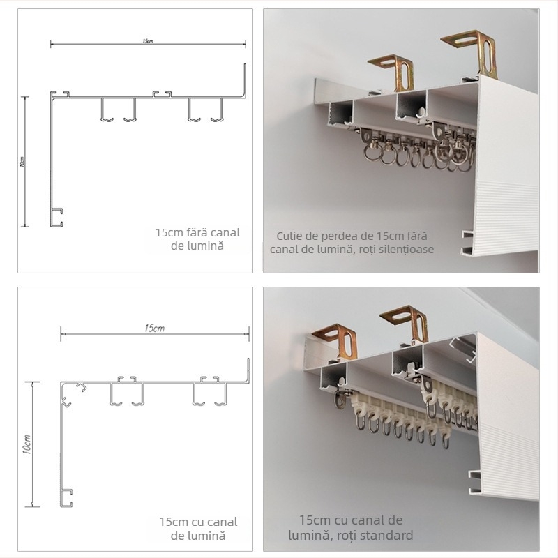 Casetă de perdea din aluminiu, cu șină dublă și panou fagure din aliaj de aluminiu, finisată, pentru living și dining