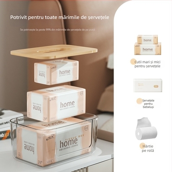 Cutie transparentă pentru șervețele cu capac din lemn, pentru uz casnic, sufragerie și baie