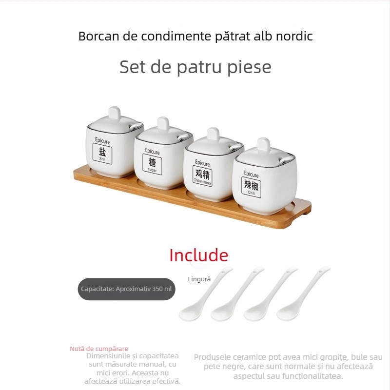 Set ceramic pentru condimente pentru uz casnic – borcan de sare și cutie pentru condimente, design elegant