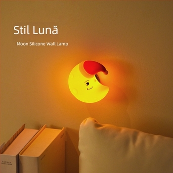 Mini lampă de noapte magnetică, din silicon, cu design lună, stea și nor – USB, lampă de perete pentru cămin studențesc, personalizabil