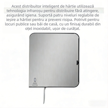 Dispenser de hârtie igienică din oțel inoxidabil 304, senzor, reglaj în patru poziții pentru role mari, montaj pe perete