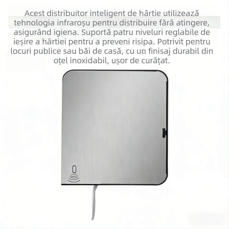 Dispenser de hârtie igienică din oțel inoxidabil 304, senzor, reglaj în patru poziții pentru role mari, montaj pe perete